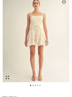 Cream Floral Lace Mini Dress with Waist Sash